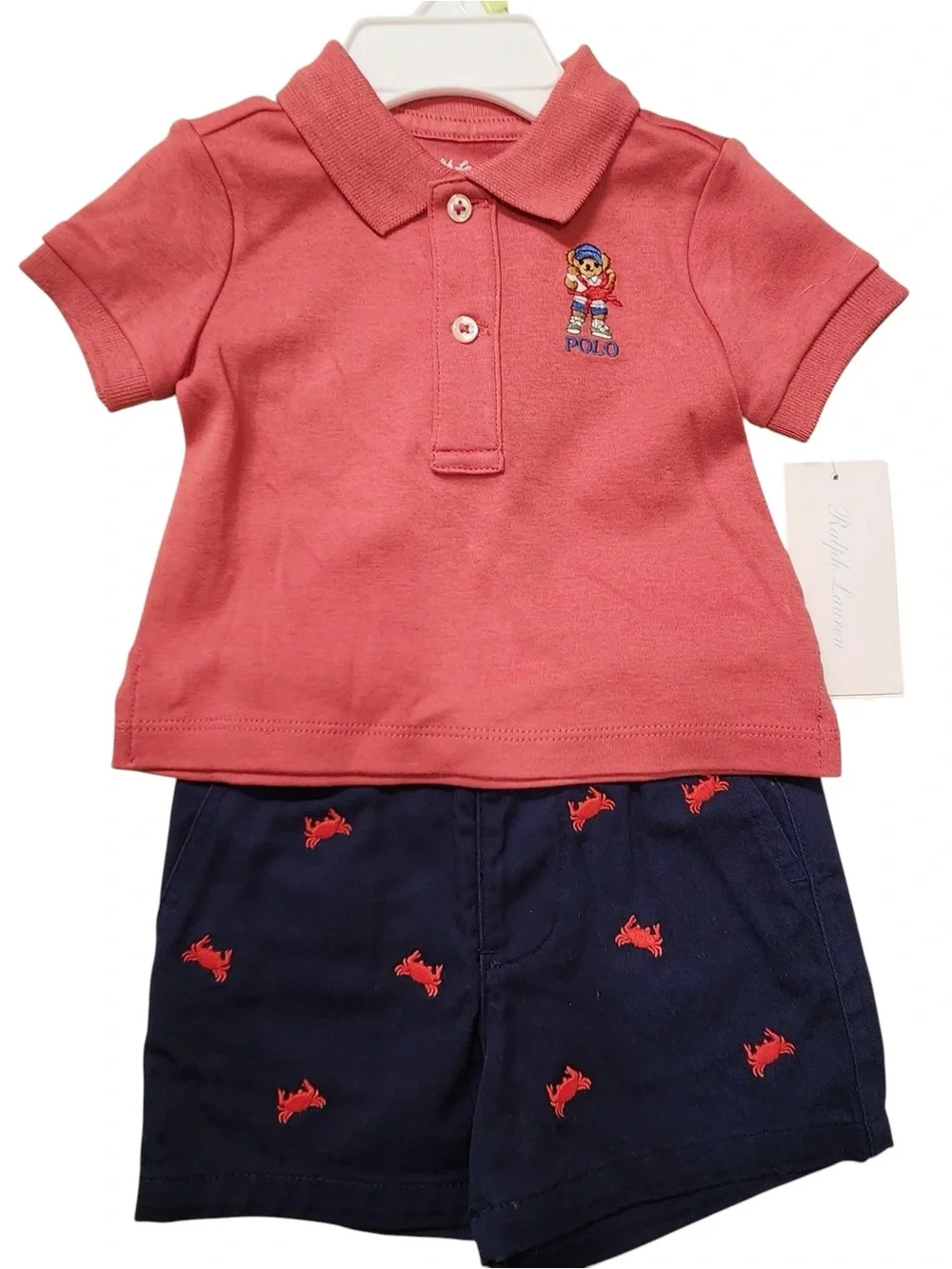 Ralph Lauren Baby Boys Cotton Polo‎ Shirt & Embroidered Short Set Classic Preppy
